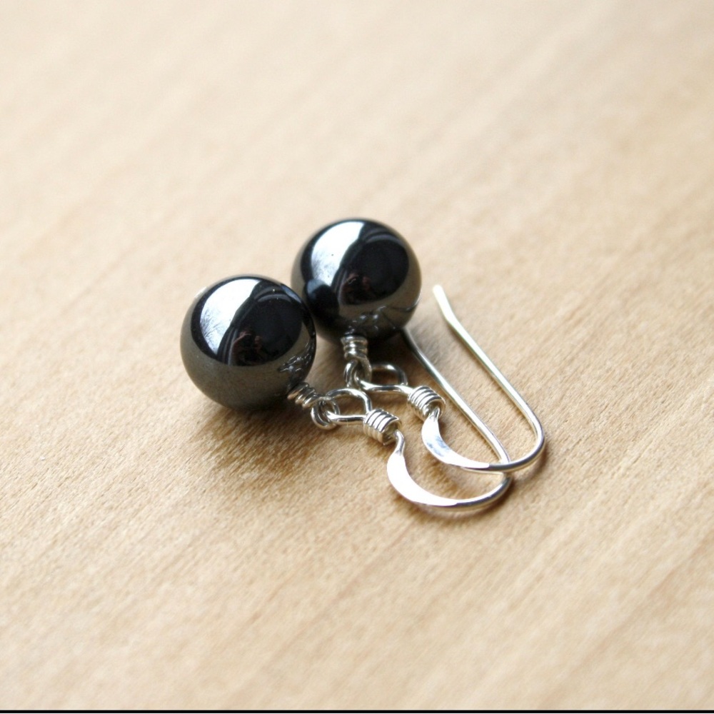 Hematite Earrings dangle sterling silver anxiety gemstone handmade jewelry